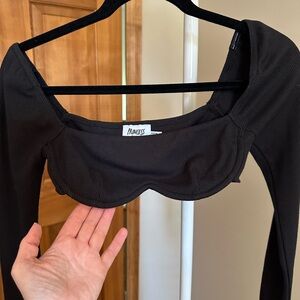 Princess Polly Black Ribbed Long Sleeve Top